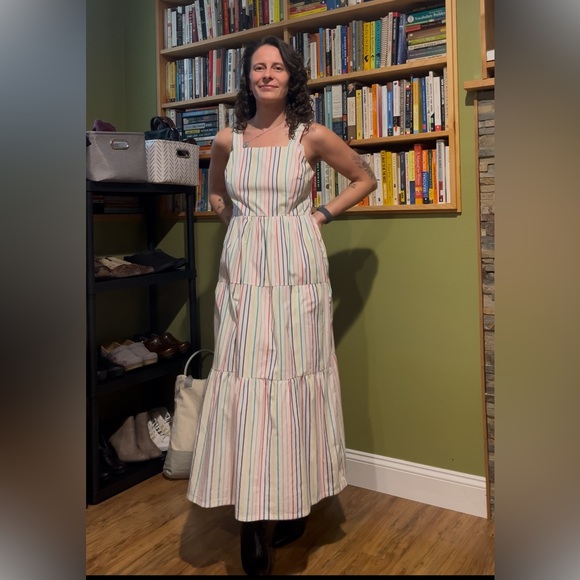 J. Crew Dresses & Skirts - J.Crew Size 6 Rainbow Stripe Tiered Maxi Dress Cotton - Button Adjustable Straps